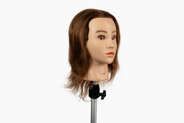 100% Human Hair Mannequin Head,Hair color Medium Brown, 20-22” Length | Amber