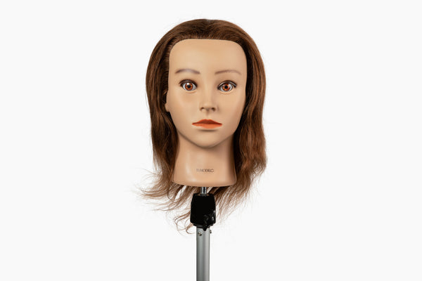 100% Human Hair Mannequin Head,Hair color Medium Brown, 20-22” Length | Amber
