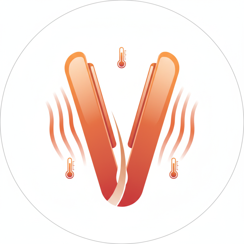 please create an icon image for the flat iron product feature : Even-Heat Ceramic Plates
Smooth, consistent heat helps protect hair from overheating and damage.