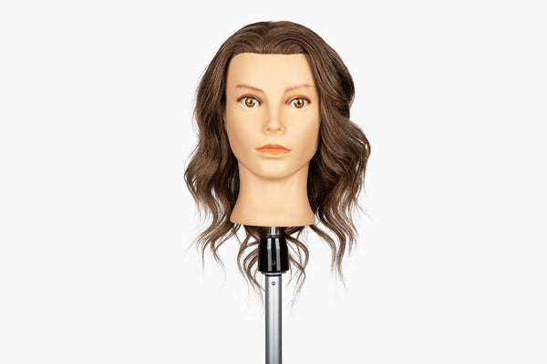 100% Human Hair Mannequin Head,Hair Color Medium Brown Gray Mix, 18-20” Length |Violet